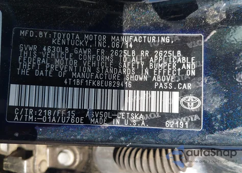 2014 Toyota Camry Se from USA, damaged, VIN 4T1BF1FK8EU829416